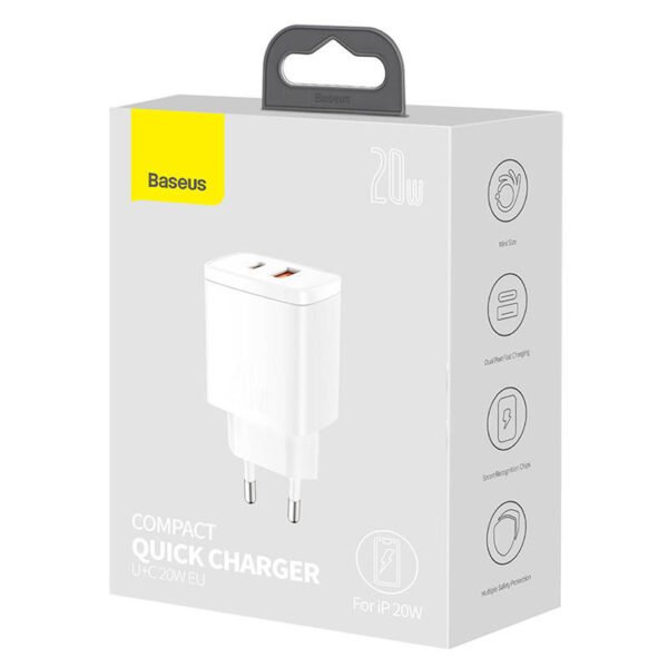 Baseus kompaktiškas greitasis įkroviklis, USB, USB-C, 20W (baltas) - Image 7