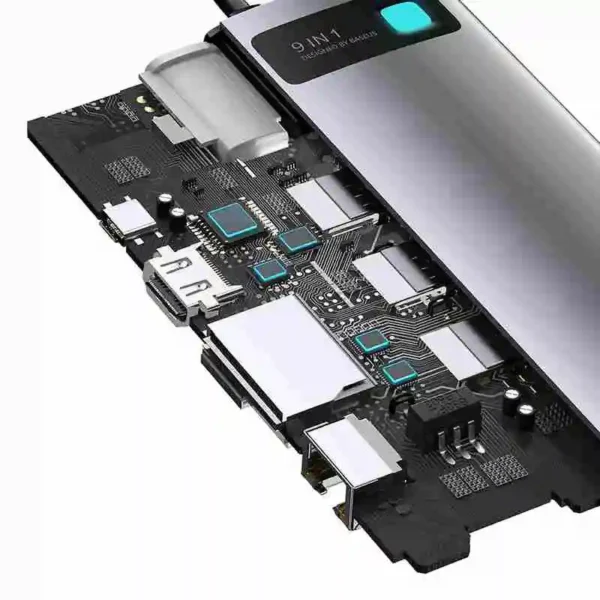 Hub 9in1 Baseus Metal Gleam Series, USB-C į 3x USB 3.0 + HDMI + USB-C PD + Ethernet RJ45 + microSD/SD + VGA - Image 7