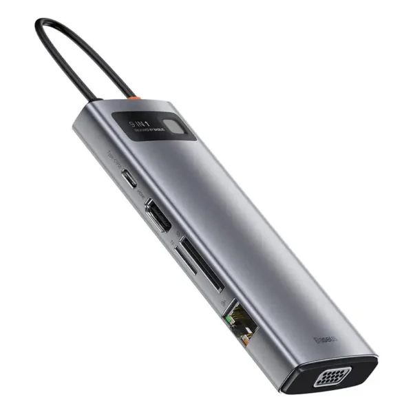 Hub 9in1 Baseus Metal Gleam Series, USB-C į 3x USB 3.0 + HDMI + USB-C PD + Ethernet RJ45 + microSD/SD + VGA - Image 6
