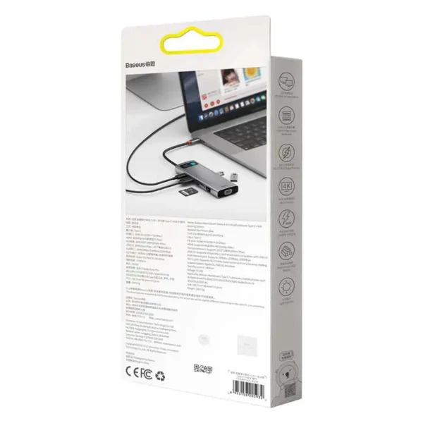 Hub 9in1 Baseus Metal Gleam Series, USB-C į 3x USB 3.0 + HDMI + USB-C PD + Ethernet RJ45 + microSD/SD + VGA - Image 9