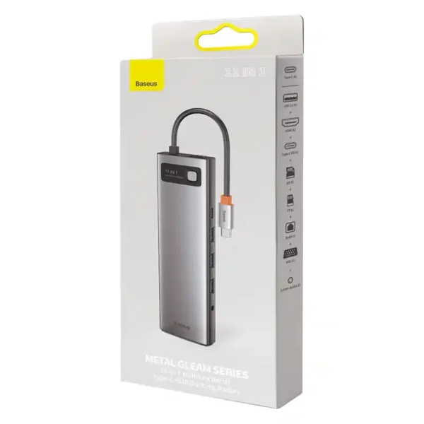 Hub 11in1 Baseus Metal Gleam Series, USB-C į 3x USB 3.0 + 2x HDMI + USB-C PD + Ethernet RJ45 + microSD/SD + VGA + AUX - Image 8