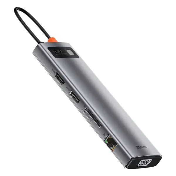 Hub 11in1 Baseus Metal Gleam Series, USB-C į 3x USB 3.0 + 2x HDMI + USB-C PD + Ethernet RJ45 + microSD/SD + VGA + AUX - Image 3