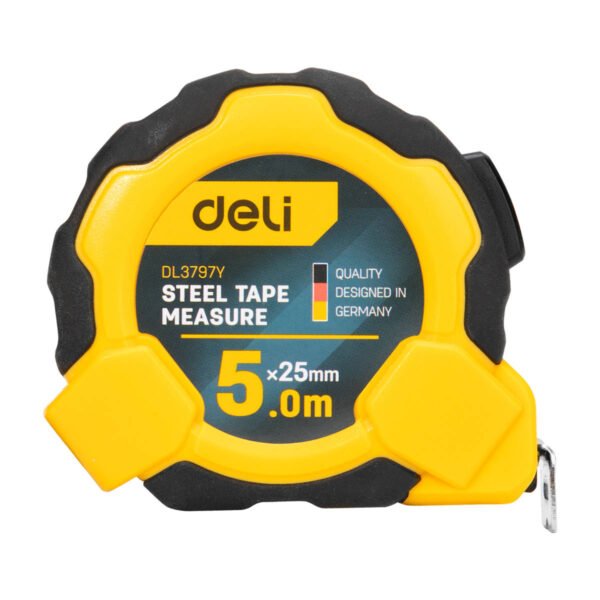 Plieninė matavimo juosta 5 m / 25 mm Deli Tools EDL3797Y (geltona) - Image 2