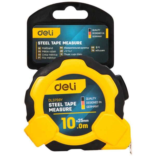 Plieninė matavimo juosta 10 m / 25 mm Deli Tools EDL3799Y (geltona) - Image 8