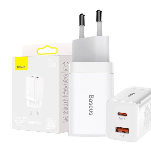 Greitasis įkroviklis Baseus Super Si Pro USB + USB-C 30W (baltas) - Image 6