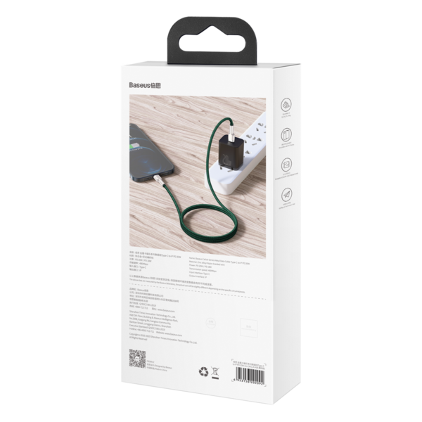 USB-C laidas Lightning Baseus Cafule, PD, 20W, 1 m (žalias) - Image 7