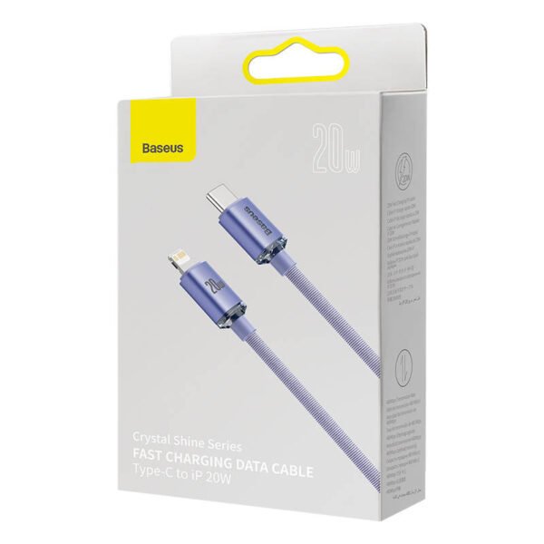 Baseus Crystal Shine kabelis USB-C į Lightning, 20 W, PD, 1,2 m (violetinis) - Image 6
