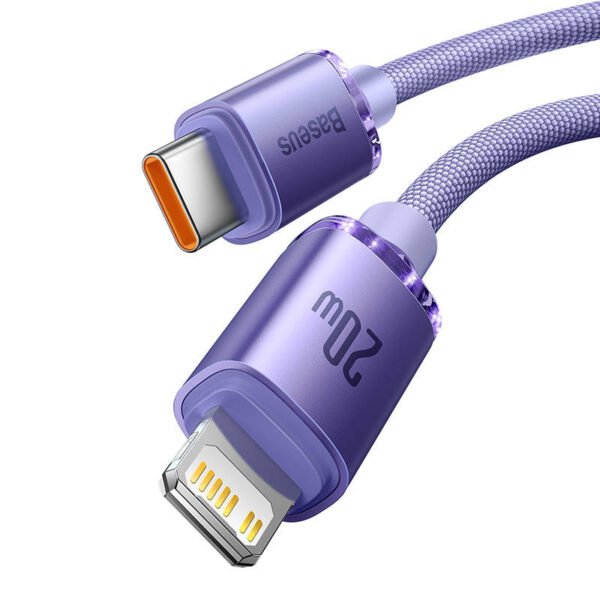 Baseus Crystal Shine kabelis USB-C į Lightning, 20 W, PD, 1,2 m (violetinis) - Image 5