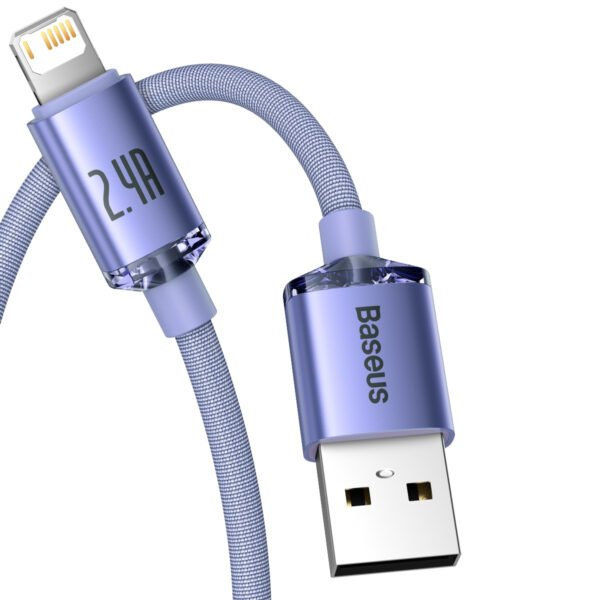 Baseus Crystal Shine USB ir Lightning kabelis, 2,4 A, 2 m (violetinis) - Image 4