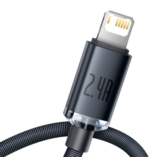 Baseus Crystal Shine USB ir Lightning kabelis, 2,4 A, 2 m (juodas) - Image 4