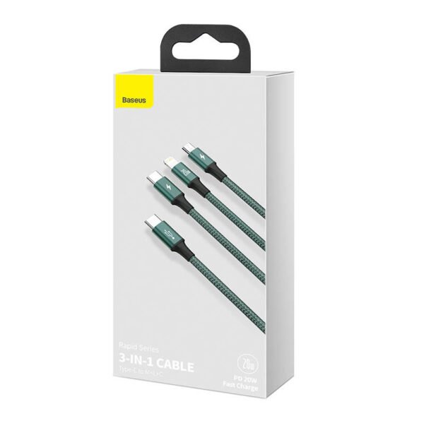 Baseus Rapid serijos 3-in-1 kabelis USB-C, skirtas M+L+T, 20W, 1,5 m (žalias ) - Image 7