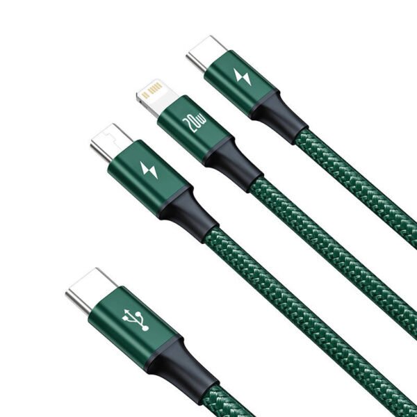 Baseus Rapid serijos 3-in-1 kabelis USB-C, skirtas M+L+T, 20W, 1,5 m (žalias ) - Image 8