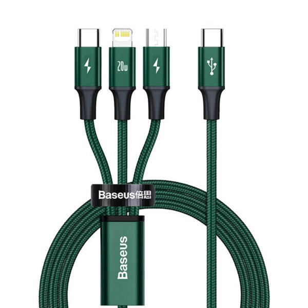 Baseus Rapid serijos 3-in-1 kabelis USB-C, skirtas M+L+T, 20W, 1,5 m (žalias ) - Image 2