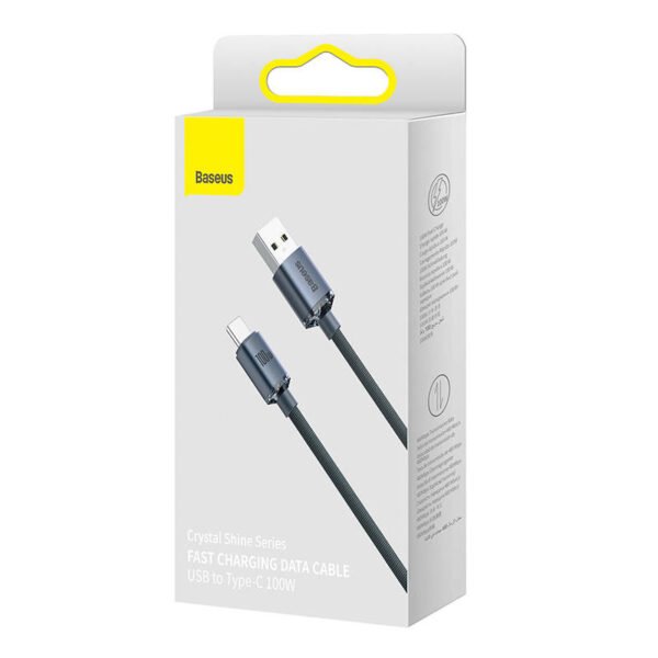Baseus Crystal Shine USB ir USB-C kabelis, 100 W, 2 m (juodas) - Image 6