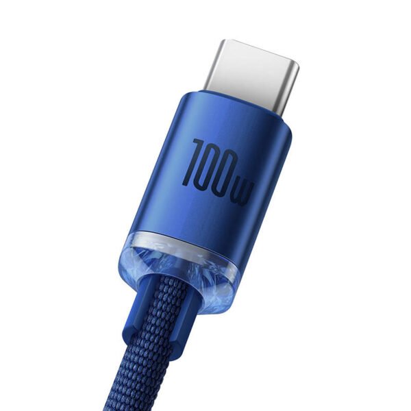Baseus Crystal Shine USB ir USB-C kabelis, 100 W, 2 m (mėlynas) - Image 4