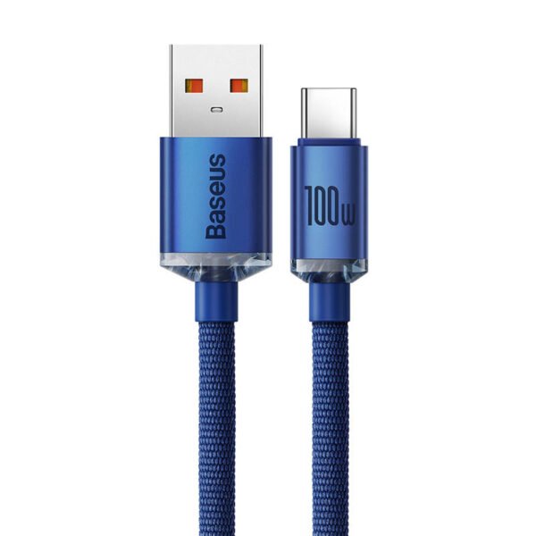 Baseus Crystal Shine USB ir USB-C kabelis, 100 W, 2 m (mėlynas) - Image 7