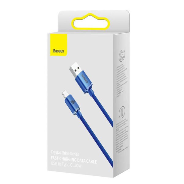 Baseus Crystal Shine USB ir USB-C kabelis, 100 W, 2 m (mėlynas) - Image 6