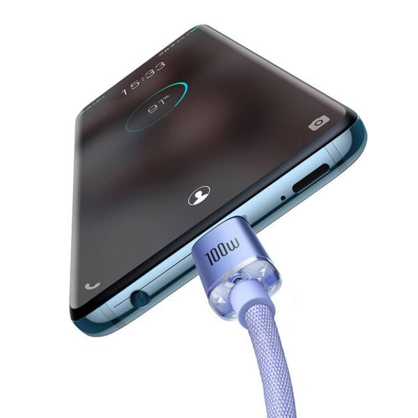 Baseus Crystal Shine kabelis USB-C į USB-C, 100 W, 1,2 m (violetinis) - Image 7