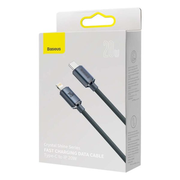 Baseus Crystal kabelis USB-C į Lightning, 20 W, PD, 1,2 m (juodas) - Image 5