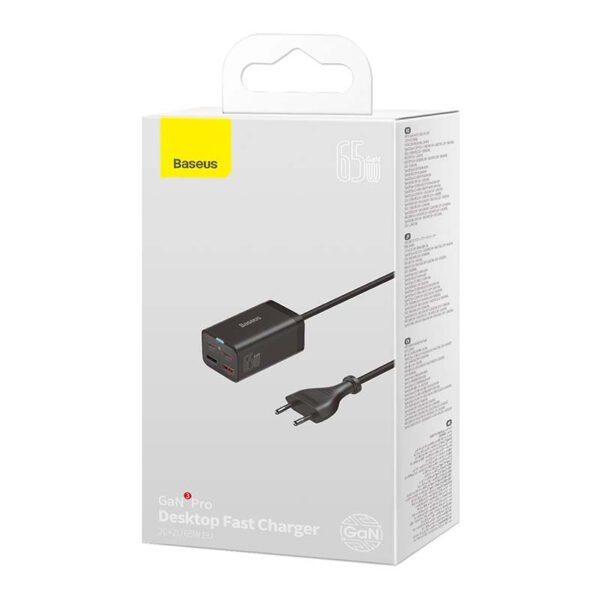 Greitasis įkroviklis Baseus GaN3 Pro, 2x USB-C, 2x USB, 65 W (juodas) - Image 6