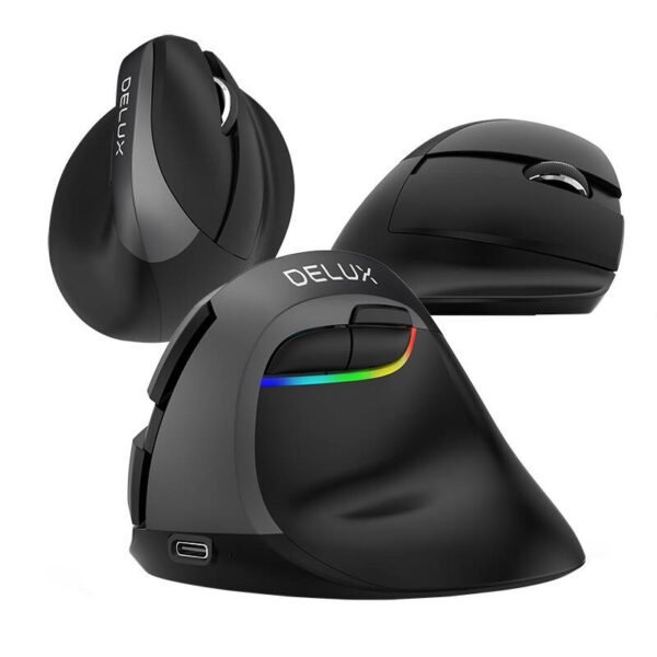 Belaidė vertikali pelė Delux M618Mini BT+2.4G RGB 4000 DPI (pilkai geležinė) - Image 5