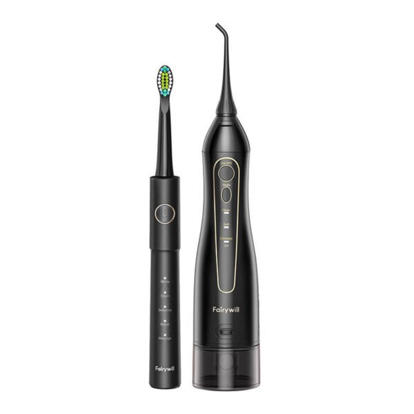Ultragarsinis dantų šepetėlis su antgalių rinkiniu ir vandens irigatoriumi FairyWill FW-5020E + FW-E11 (juodas) - Image 4