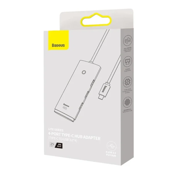 Baseus Lite Series Hub 4in1 USB-C į 4x USB 3.0 + USB-C, 25cm (juodas) - Image 6