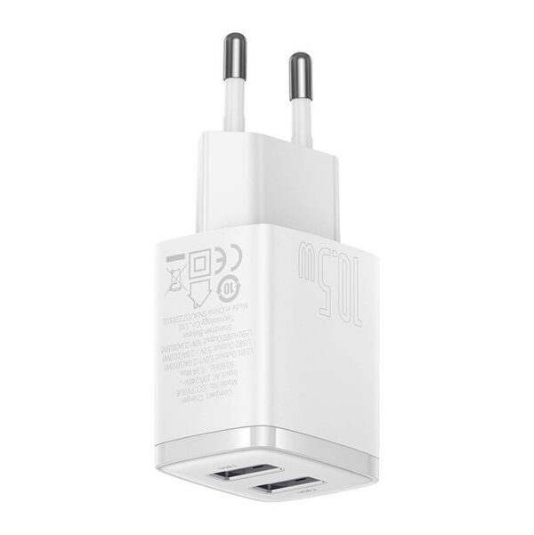 Baseus kompaktiškas greitasis įkroviklis, 2x USB, 10,5 W (baltas) - Image 4