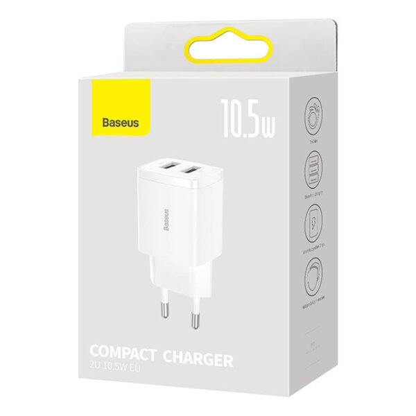 Baseus kompaktiškas greitasis įkroviklis, 2x USB, 10,5 W (baltas) - Image 5