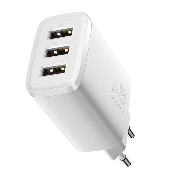 Baseus kompaktiškas greitasis įkroviklis, 3x USB, 17 W (baltas) - Image 5