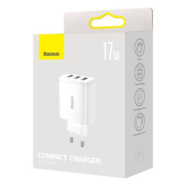 Baseus kompaktiškas greitasis įkroviklis, 3x USB, 17 W (baltas) - Image 7