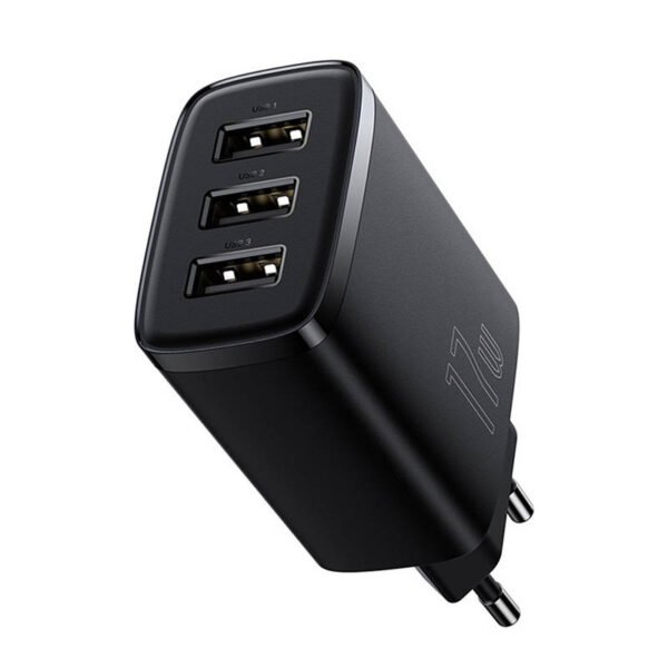 Baseus kompaktiškas greitasis įkroviklis, 3x USB, 17 W (juodas) - Image 5
