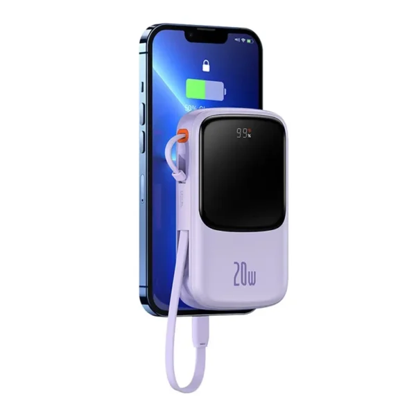 Išorinė baterija Baseus Qpow Pro su Lightning laidu, USB-C, USB, 10000mAh, 20W (violetinis) - Image 6