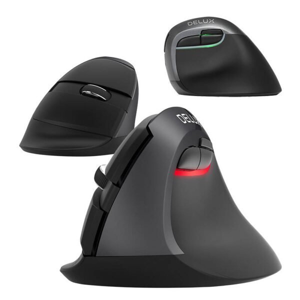 Belaidė vertikali pelė Delux M618Mini DB BT + 2.4G 2400 DPI (juoda) - Image 4