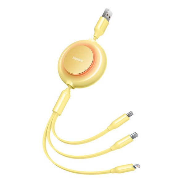 Baseus Bright Mirror 2, micro USB / USB-C / Lightning 3,5 A 1,1 m ilgio USB 3-in-1 kabelis (geltonas) - Image 6