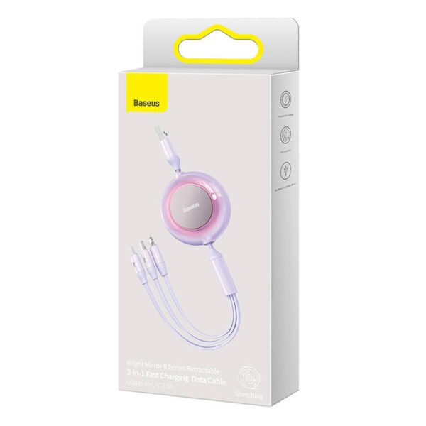 Baseus Bright Mirror 2, 3-in-1 USB kabelis 3-in-1, skirtas micro USB / USB-C / Lightning 3,5 A 1,1 m (violetinis) - Image 5