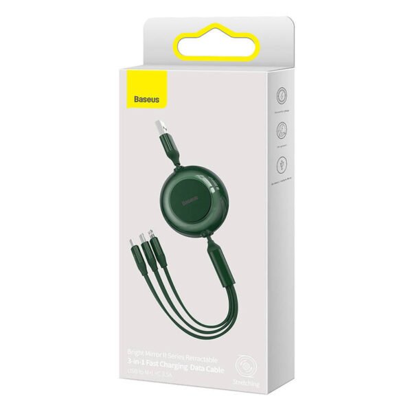 Baseus Bright Mirror 2, USB 3-in-1 kabelis, skirtas micro USB / USB-C / Lightning 3,5 A 1,1 m (žalias) - Image 5