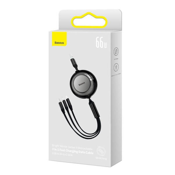 Baseus Bright Mirror 3, micro USB / USB-C / Lightning 66 W / 2A 1,1 m ilgio USB 3-in-1 kabelis (juodas) - Image 5