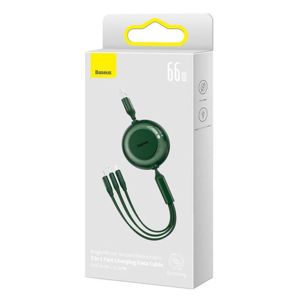 Baseus Bright Mirror 3, micro USB / USB-C / Lightning 66 W / 2A 1,1 m ilgio USB 3-in-1 kabelis (žalias) - Image 5