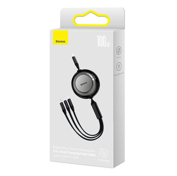 Baseus Bright Mirror 4, USB-C 3-in-1 kabelis, skirtas micro USB / USB-C / Lightning 100 W / 3,5 A 1,1 m (juodas) - Image 5
