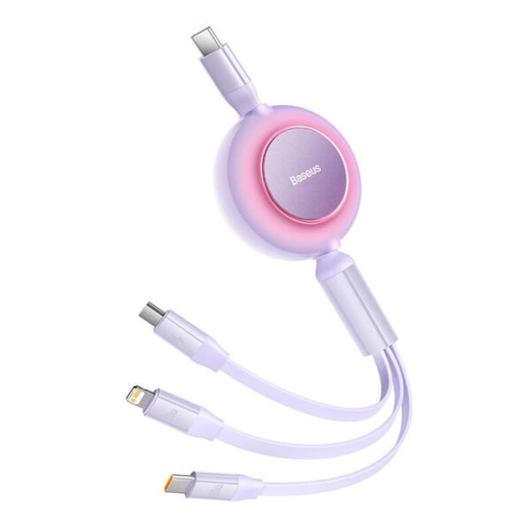 USB-C 3-in-1 kabelis Baseus Bright Mirror 4, skirtas micro USB / USB-C / Lightning 100 W / 3,5 A 1,1 m (violetinis) - Image 3
