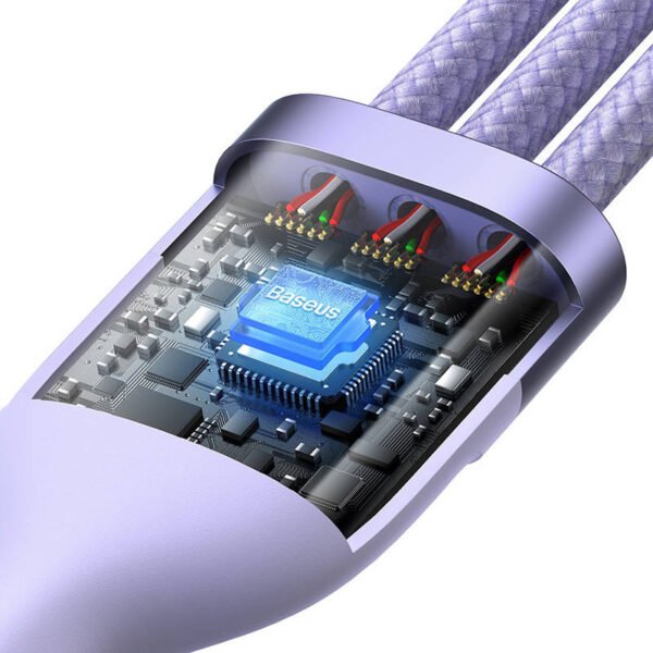 3v1 USB kabelis Baseus Flash Series 2, USB-C + micro USB + Lightning, 100 W, 1,5 m (violetinis) - Image 5