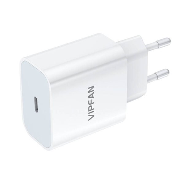 Sieninis įkroviklis VFAN E04, USB-C, 20 W, QC 3.0 + USB-C laidas (baltas) - Image 6