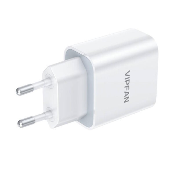 Sieninis įkroviklis VFAN E04, USB-C, 20 W, QC 3.0 + USB-C laidas (baltas) - Image 7
