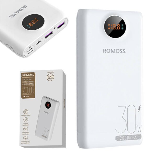 Išorinė baterija Romoss SW20S Pro 20000mAh, 30W (baltas) - Image 3