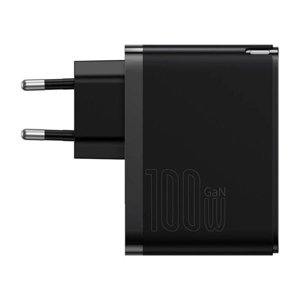 Sieninis įkroviklis Baseus GaN USB-C + USB, 100 W + 1 m laidas (juodas) - Image 4