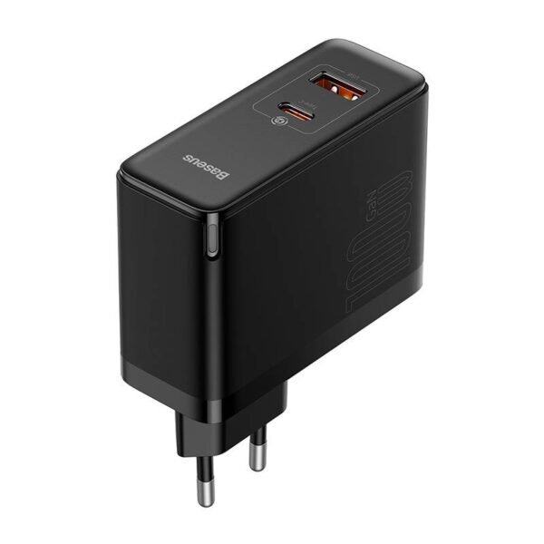 Sieninis įkroviklis Baseus GaN USB-C + USB, 100 W + 1 m laidas (juodas) - Image 6