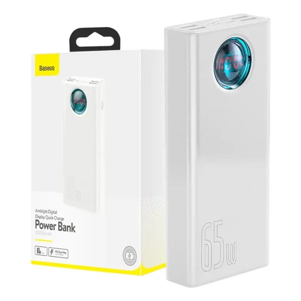 Išorinė baterija Baseus Amblight 30000 mAh, 4xUSB, USB-C, 65 W (baltas) - Image 7