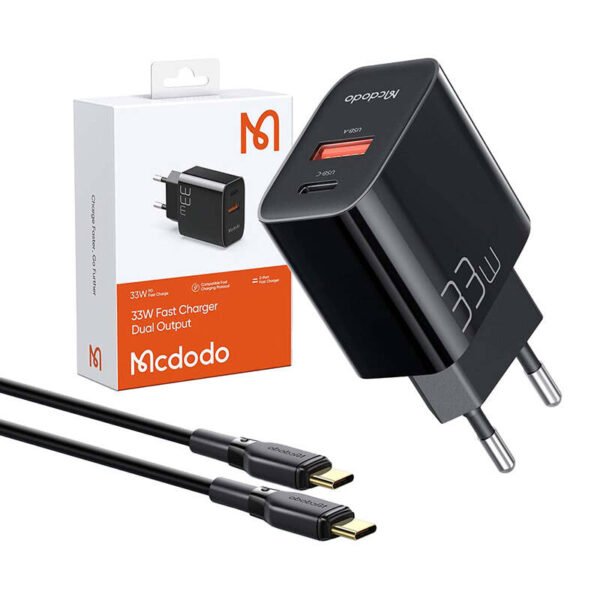 Sieninis įkroviklis Mcdodo CH-0922 USB + USB-C, 33W + USB-C kabelis (juodas) - Image 3