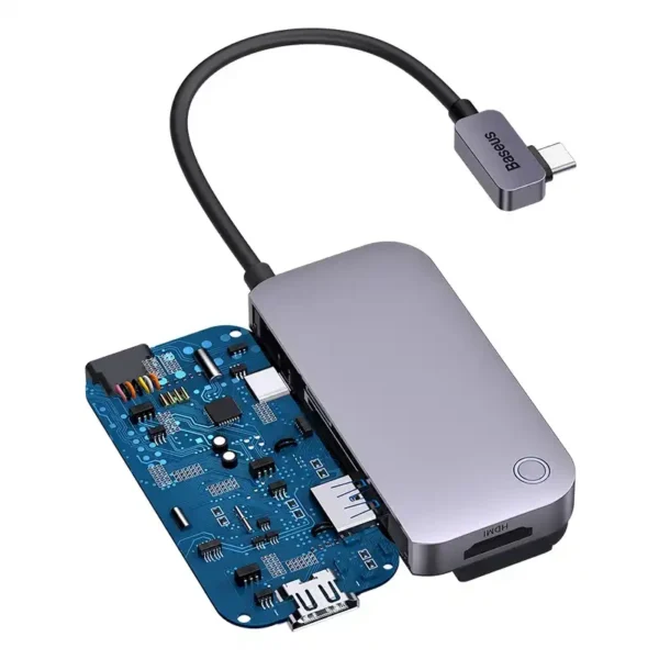 Hub 6in1 Baseus PadJoy Series USB-C į USB 3.0 + HDMI + USB-C PD + jack 3.5mm + SD/TF (pilkas) - Image 5
